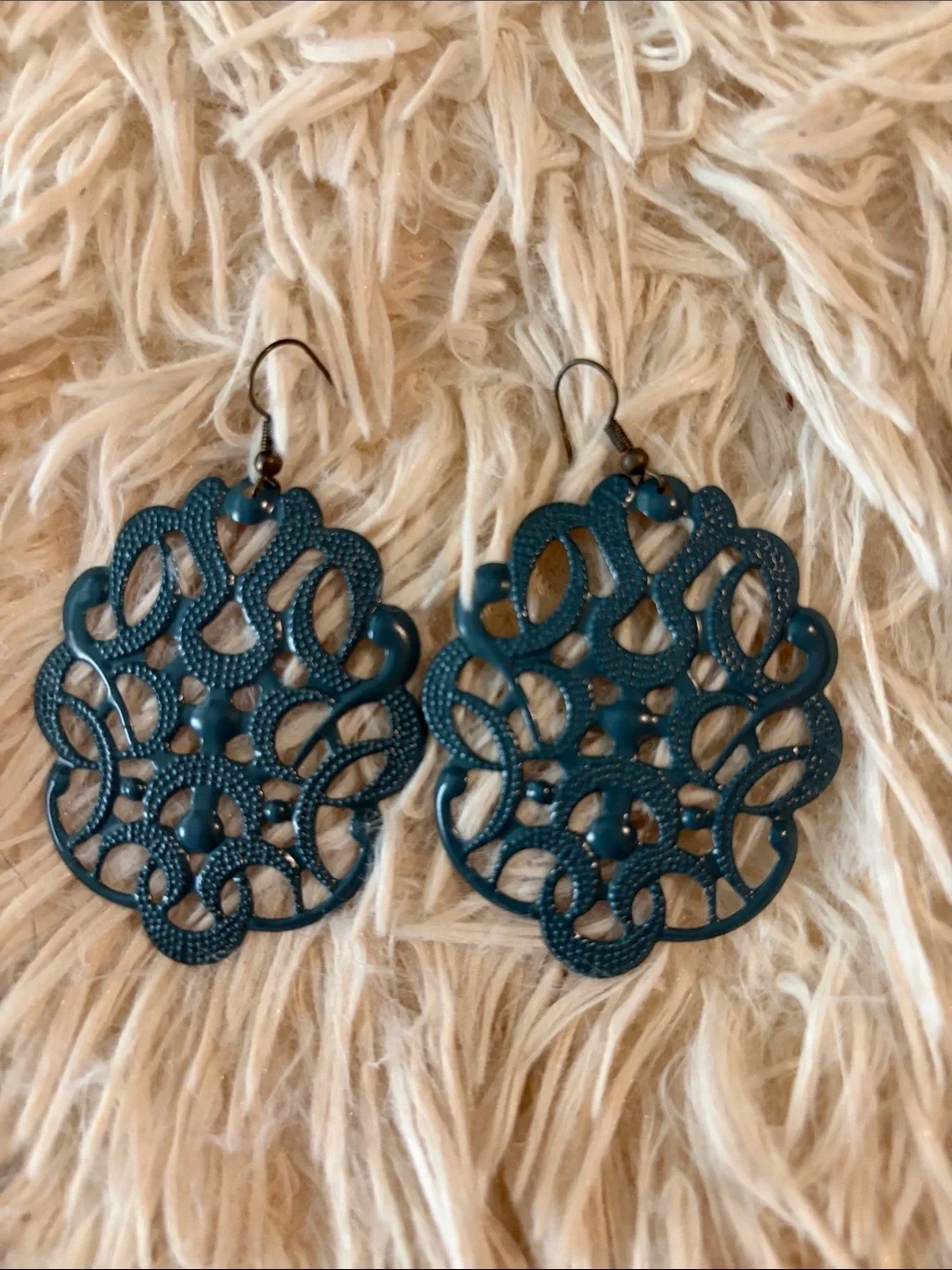 Plunder Teal Filigree Floral Drop Earrings